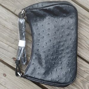 Black faux ostrich crossbody bag